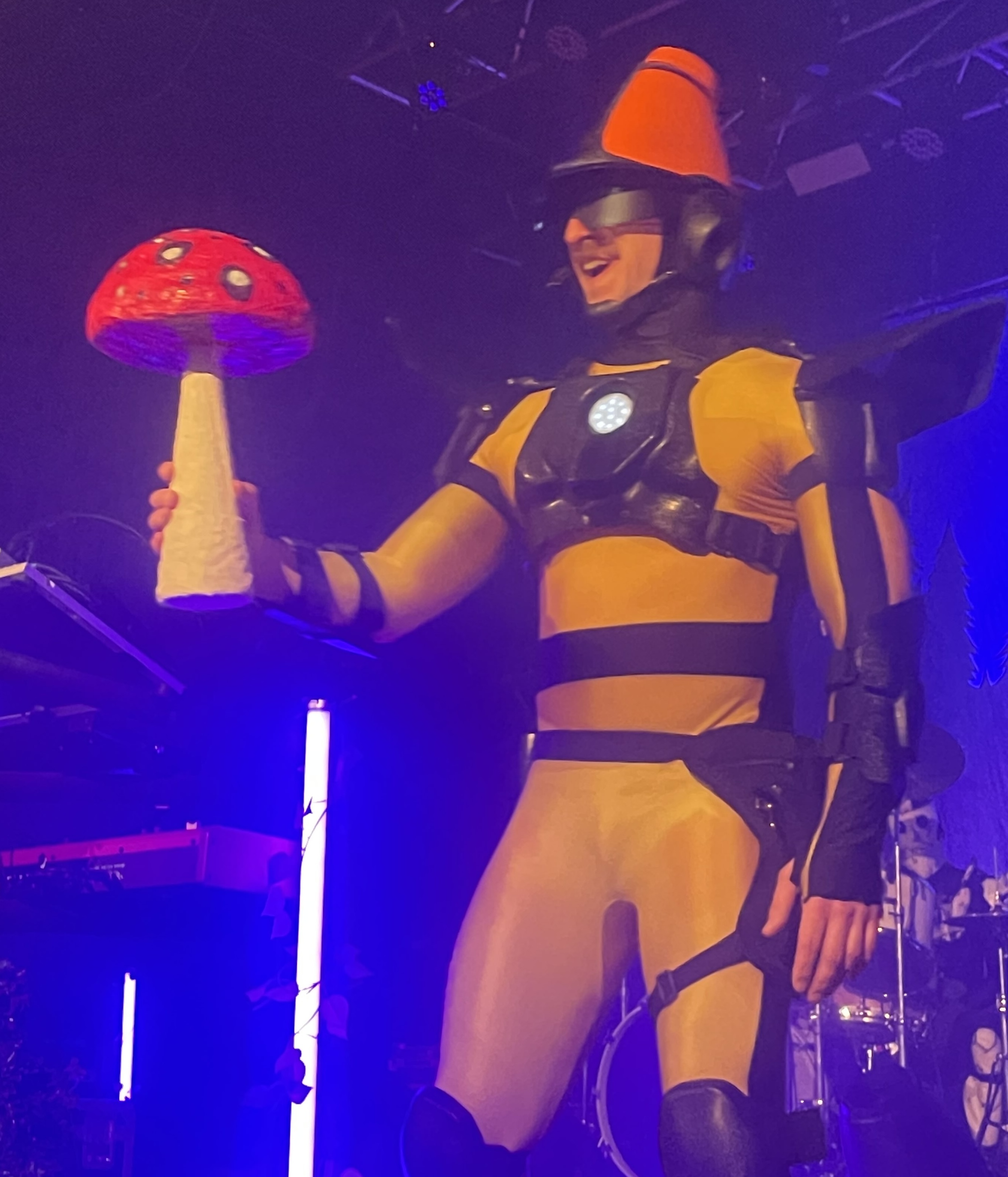 twrp frontman, Dr. Sung, with a paper maché mushroom